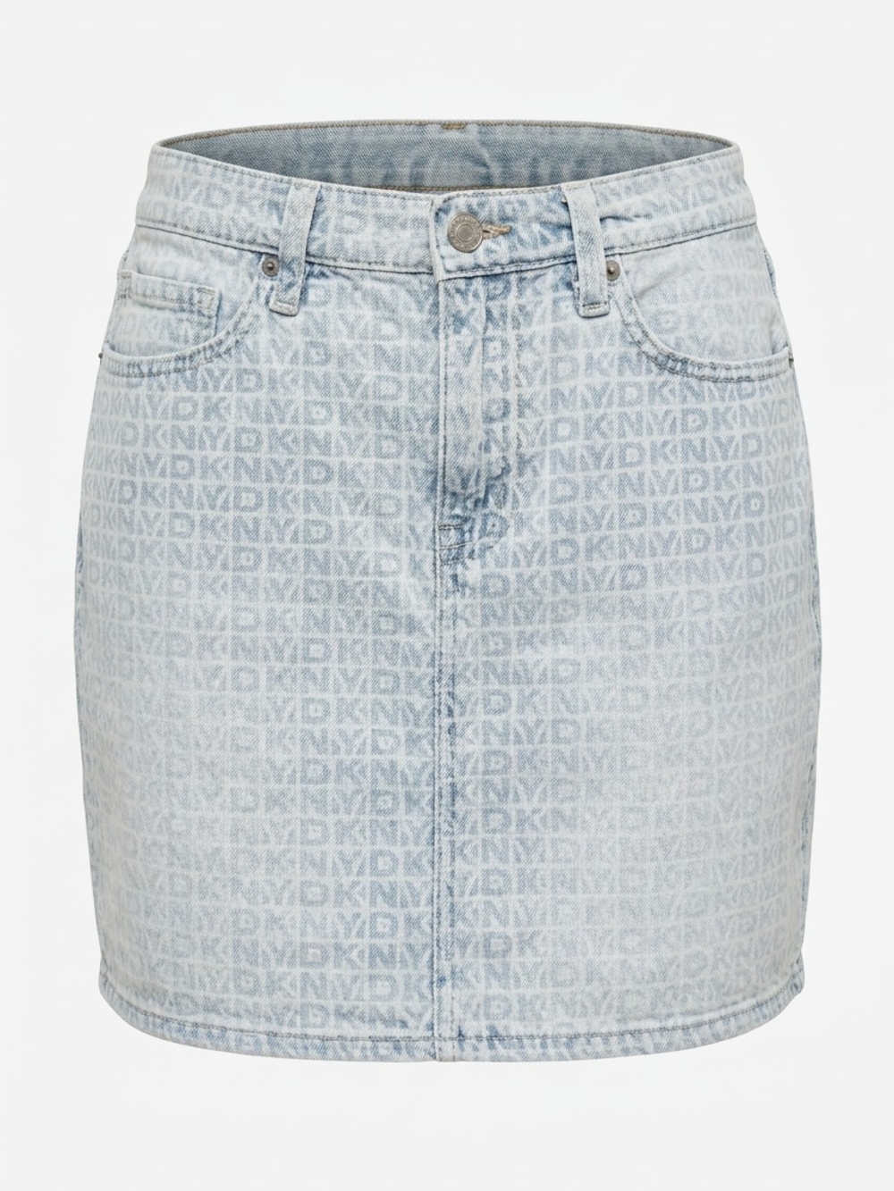 DKNY Light Blue Logo-Print Denim Mini Skirt